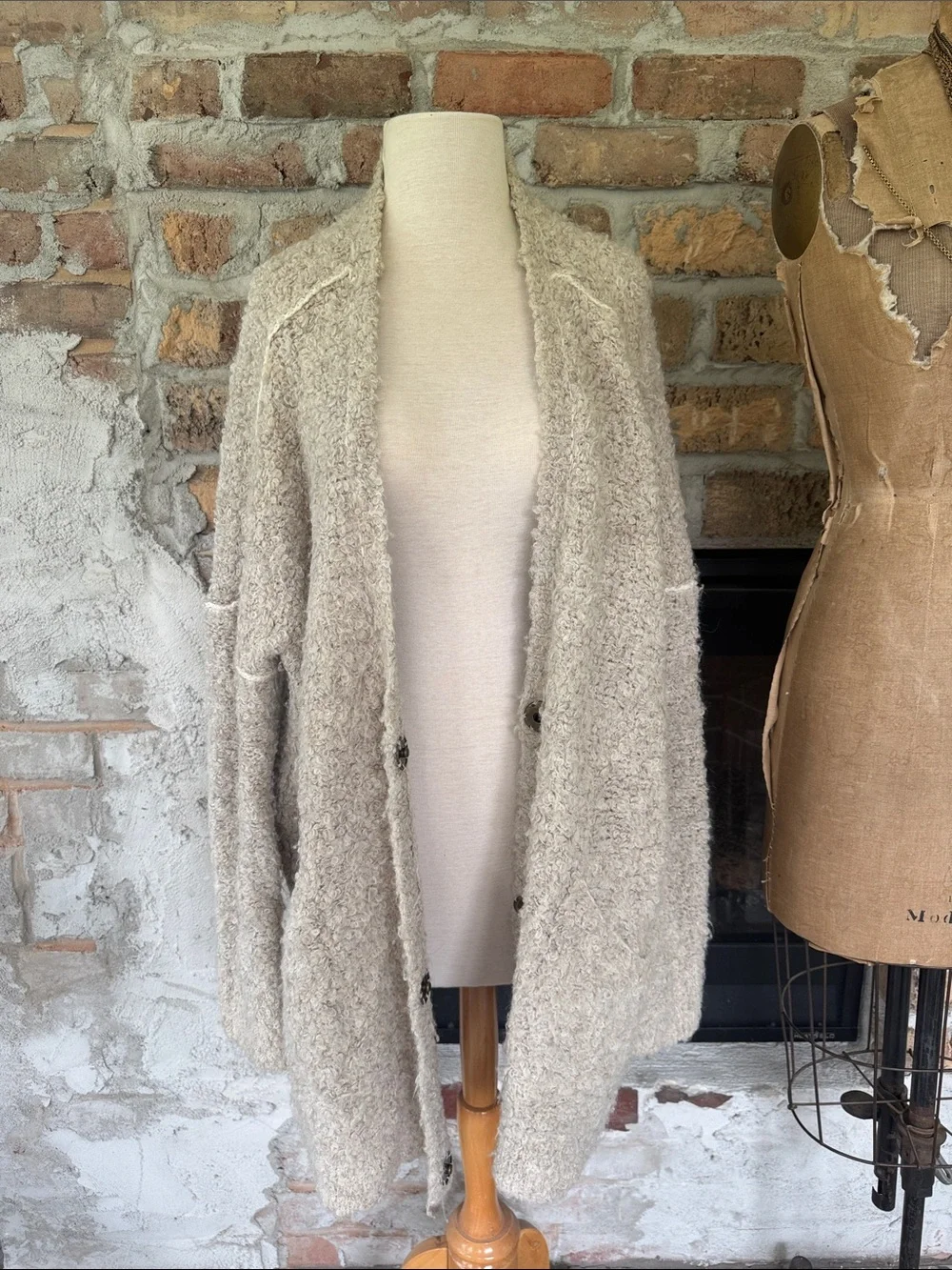 Free People Cream Bouclé Open-Front Shacket